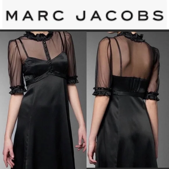 Marc Jacobs 100% Silk 1930s Victorian Style A-Line Dress - Picture 1 of 8